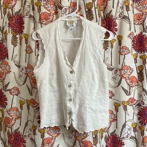 Talbots Irish Linen Vest with Scalloped Edge
